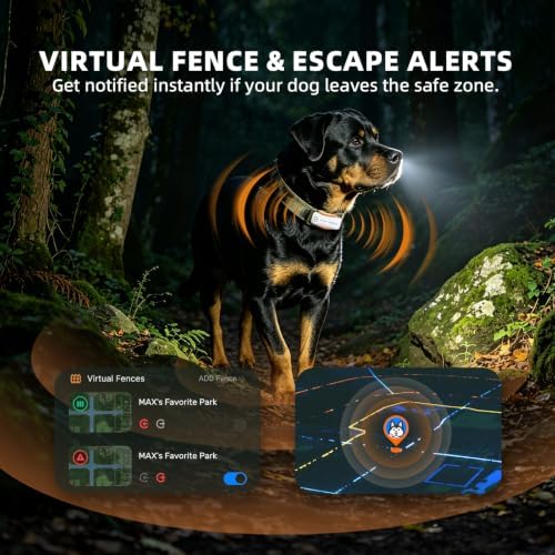 DBDD GPS Tracker for Dogs with 36 Month Subscription, Real-Time Location, Electronic Fence, Health Monitoring, Waterproof, for Medium Large Dogs, iOS Android