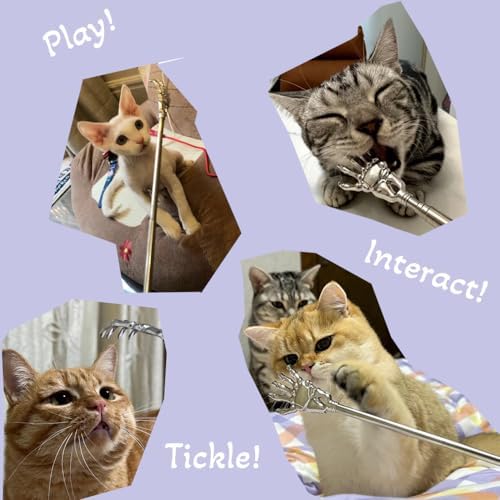 2-Pack Pet Interactive Touch Therapy Toys for Cats & Dogs, Telescopic Pet Massage Stick for Training, Bonding, Socialization, Retractable 22 Inch Skeleton Hand & Rake Shaped Teaser Wand