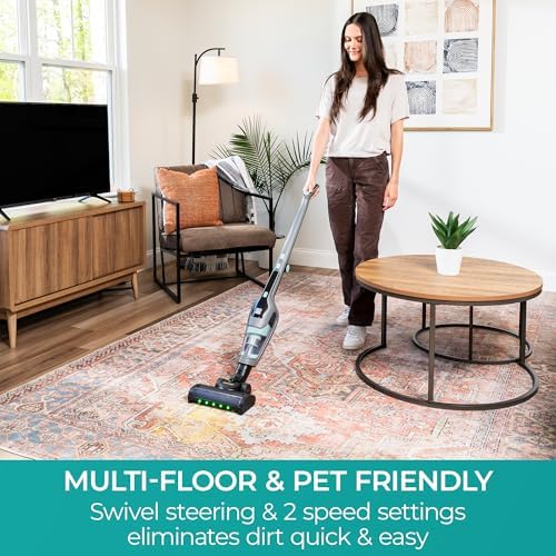 Kenmore 200 Series Cordless Stick Vacuum Lightweight Cleaner | 2-Speed Power Suction LED Headlight 2-in-1 Handheld for Hardwood Floor, Carpet & Pet Hair - DS2010