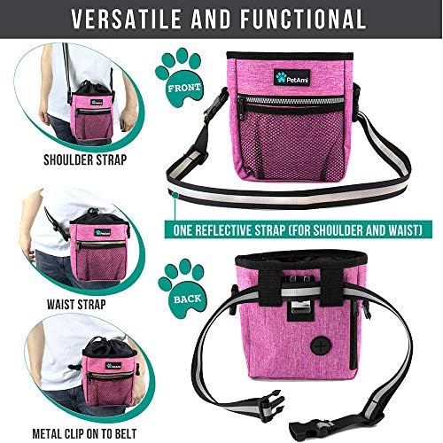 PetAmi Dog Treat Pouch, Pet Treat Pouch for Training, Dog Walking Bag Holder for Kibbles, Pet Food Toy, Dog Trainer Essentials Supplies, Poop Bag Dispenser, 3 Ways to Wear (Pink)