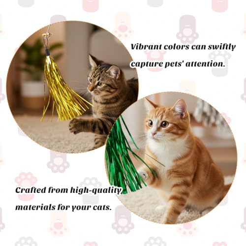 12 Pcs Cat Wand Toy Replacement with Bell Metallic Foil Tassel