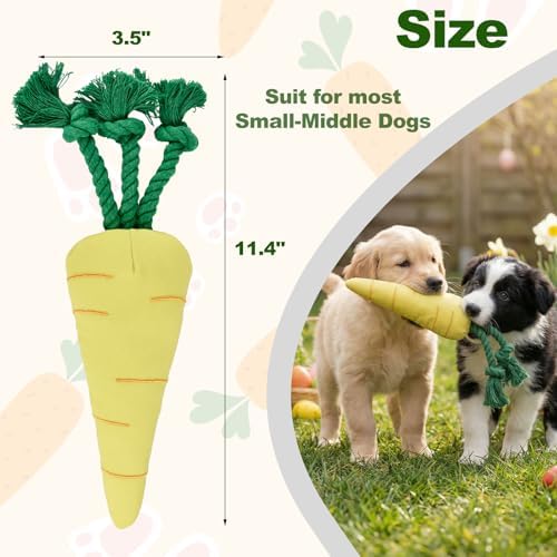 Easter Dog Squeak Toys Cotton Rope Carrot Interactive Stuffed Puppy Teething Toys Durable Canvas Chew Toys for Small Medium Dogs Tough Dog Gifts for Boredom(Carrot)