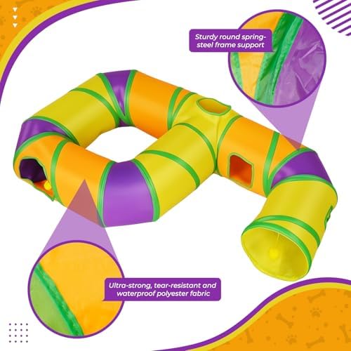 Cat Tunnel for Indoor Cats 6-Shaped, Collapsible Cat Playhouse Pet Play Tunnel Tube Maze with Hanging Pom-Poms and Interactive Hole for Kitten, Kitty, Puppy, Rabbits, Ferret, Guinea Pig