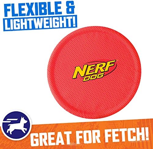 Nerf Dog Nylon Flyer Dog Toy, Flying Disc, Lightweight, Durable and Water Resistant, Great for Beach and Pool, 9 inch diameter, for Medium/Large Breeds, Single Unit, Red