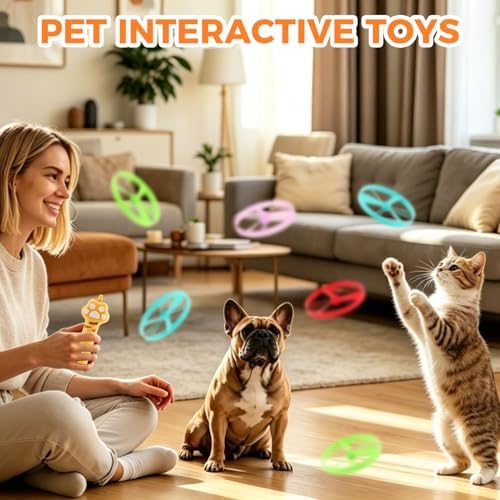 Cat Fetch Toy Launcher, Rechargeable Flying Disc Launcher with 10 Discs, Interactive Toy for Indoor and Outdoor Play(Yellow)