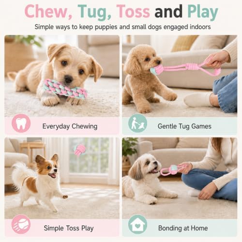 Dog Rope Toys for Puppies and Small Dogs, 6 Pack Cotton Rope Chew and Tug Toys for Teething Puppies, Tossing and Indoor Play (Pink)