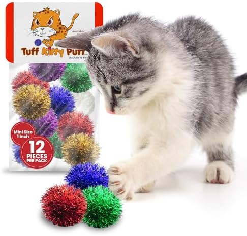 Tuff Kitty Puff 1 Inch Mini Sparkle Ball Cat Toy – 12pk Multi-Color