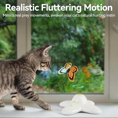 All for Paws Cat Toys Interactive Butterfly Flutter Bug Cat Automatic Toy Stimulating Kitty Toys Enrichment for Indoor Cats