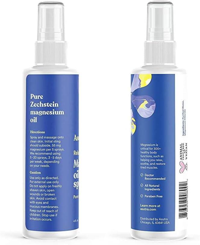 ASUTRA Ultimate Topical Magnesium Bundle, 4 fl oz Magnesium Oil Spray, 2 lb Bag of Bath Flakes, 6.76 fl oz Everyday Lotion, Derived from Zechstein Seabed