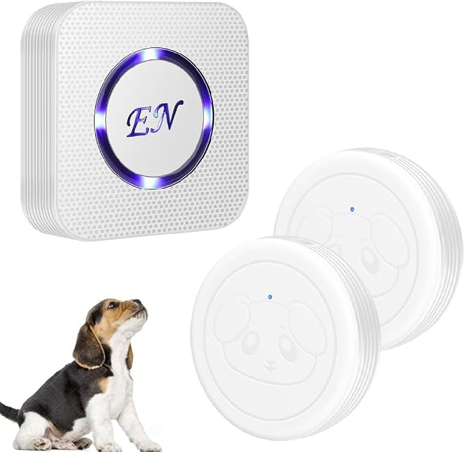 Dog Door Bell, Wireless Doggie Doorbells for Potty Training, Door Bell for Dogs to Go Outside, Dog Bells (White, 1 Receiver + 2 Transmitters)