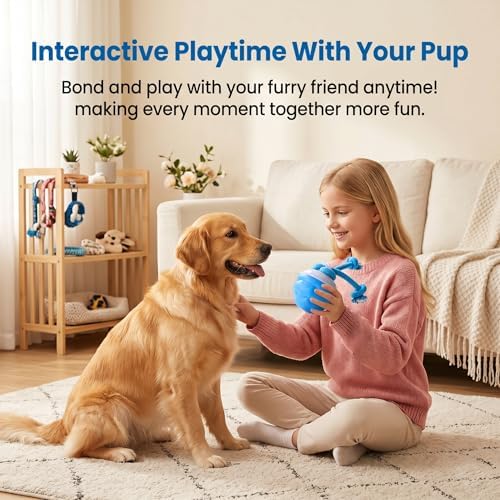 Interactive Dog Toys, Automatic Rolling Ball with Rope, Blue