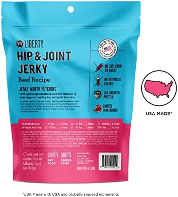 BIXBI Liberty Functional Healthy Hip And Joint Dog Jerky Treats, Beef Recipe, 5 Ounce