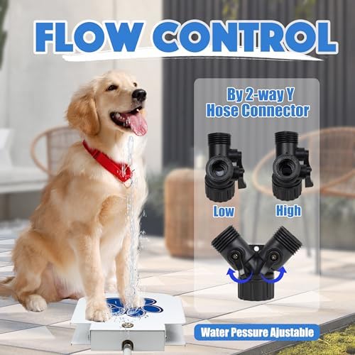 BACOENG Dog Water Fountain Step On, Dog Sprinkler Paw Activated, Outdoor Water Fountain for Dogs, Drinking Water Toy, Upgrade Copper Valve Set, Blue