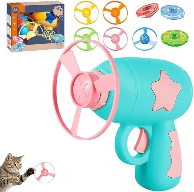 Cat Fetch Toy, 2026 Interactive Light-Up Flying Disc Launcher & Fetch Toy for Cats, Cat Toy Propeller Launcher for Training & Hunting (A)