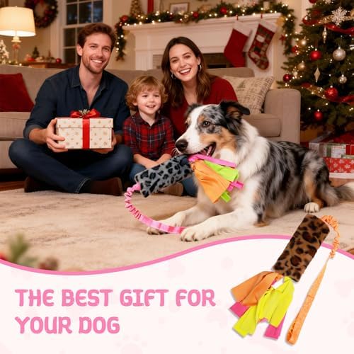 Squeaky Tug Toys for Small Medium Dogs, Interactive Tug of War Dog Training Toy, Leopard Dog Rope Chew Toys for Puppy Training Playing Games