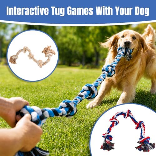 Bmag Dog Rope Toys for Aggressive Chewers, Interactive Heavy Duty Dog Toys for Medium Large Dogs, Tough Twisted Rope Toy with 5 Knots (Blue)