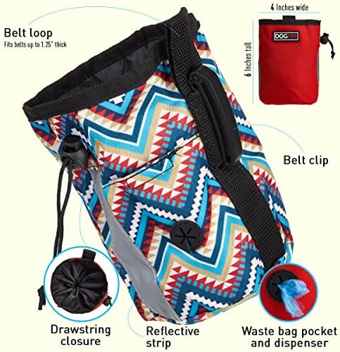 Dogline Dog Treat Pouch: Puppy Training Bag, Pet Kibbles and Snacks Holder, Litter Waste Bags Dispenser with Adjustable Drawstring Closure, Large Capacity with Mesh Pocket, Strong Nylon Material