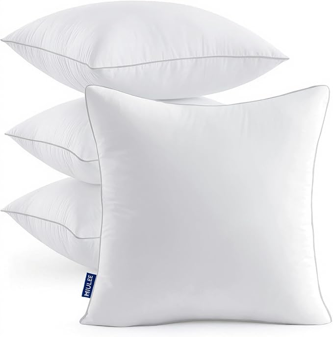 MIULEE 16x16 Inch Pillow Inserts Pack of 4 with 100% Cotton Cover | Throw Pillow Inserts, Square Decorative Pillow Inserts for Sofa Bed Couch Bench