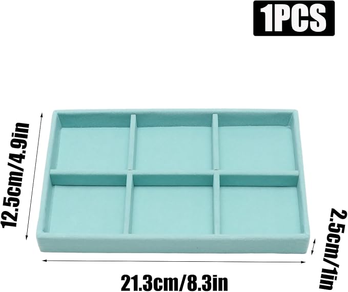 Velvet Jewelry Trays for Drawers, Blue 6 Grids | Stackable Jewelry Drawer Organizer, Earring Necklace Bracelet Holder Organizer Display Tray with Removable Dividers