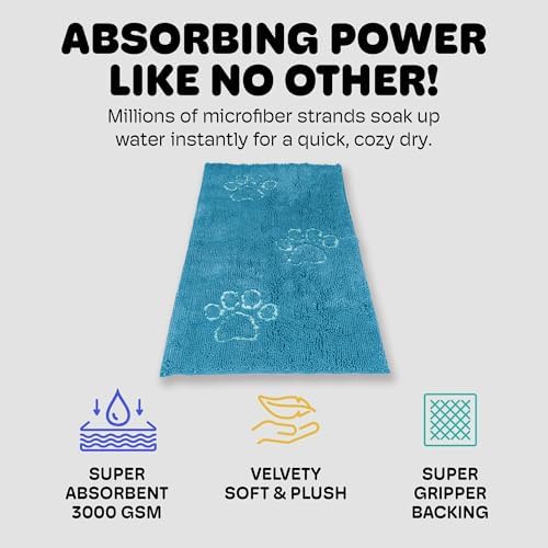 Dog Gone Smart Dirty Dog Doormat - Fast Drying Rug with Super Gripper Backing for Clean Floors - Super Absorbent and Machine Washable Mat for Muddy Paws - Aqua | Fast Drying Rug with Super Gripper Backing for Clean Floors - Absorbent Microfiber and Mac...