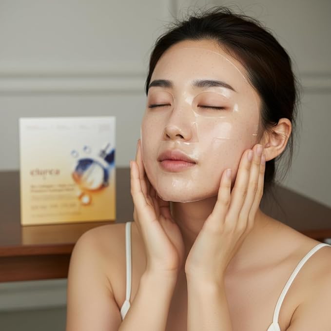 Bio Collagen Mask + Kojic Acid Premium Hydrogel Face Mask (4 masks), Korean Mask for Luxury Beauty, Collagen Mask for Self Care, Korean Skincare, Hydrating Face Mask, Stocking Stuffers