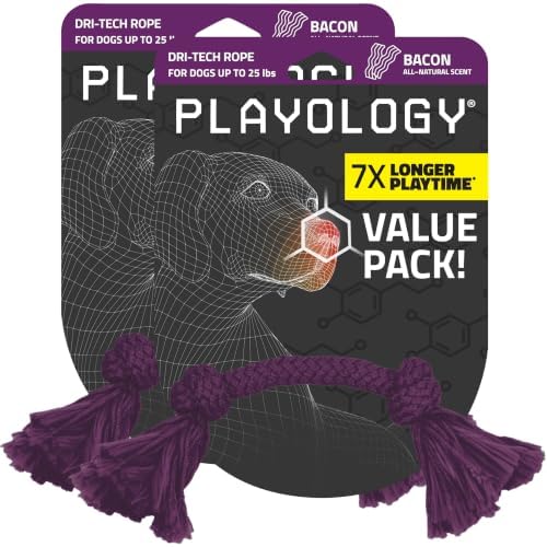 Playology Tug Rope Dog Toys for Small Dogs - Small, Bacon Scent, 2-pk