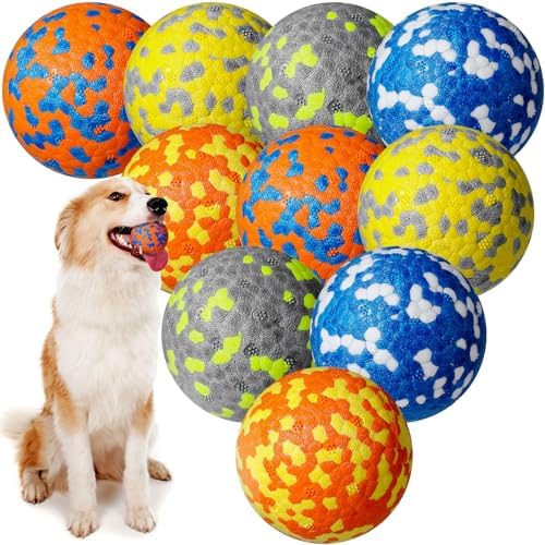 Leyndo 10 Pack Dog Balls for Aggressive Chewers 2.5" Interactive Dog Tennis Ball Durable Teething Chew Toys Lightweight Floating Bouncy Balls for Fetch Game Large Medium Small Canine Puppies
