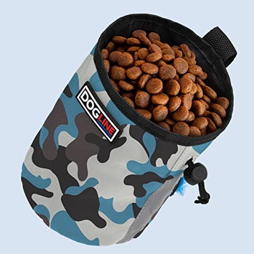 Dogline Dog Treat Pouch: Puppy Training Bag, Pet Kibbles and Snacks Holder, Litter Waste Bags Dispenser with Adjustable Drawstring Closure, Large Capacity with Mesh Pocket, Strong Nylon Material