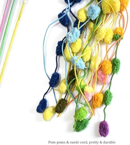 Cat Wands 4 PCS Colorful Pom Pom String Teaser Stick Interactive Cat Toys