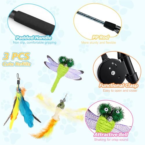 Pawaboo Cat Feather Toys, 4 Pack Interactive Cat Feather Teaser Wand Toys
