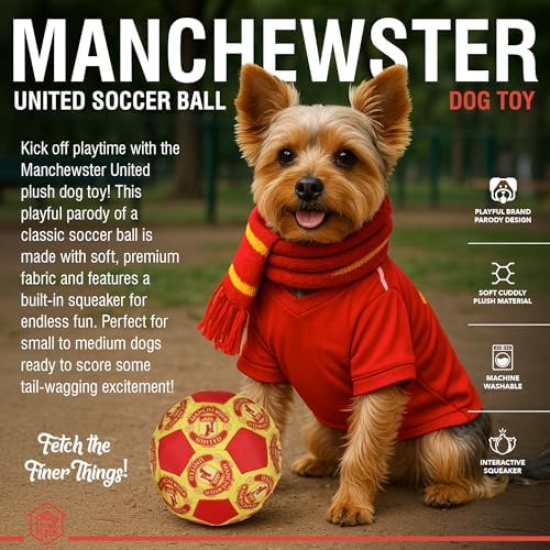 Manchewster United Soccer Ball– Luxurious Parody Plush Dog Toy with Squeaker, Premium Fabric, Embroidered Details, Designer-Inspired Chew Toy, Fun Gift for Large Dogs & Dog Lovers