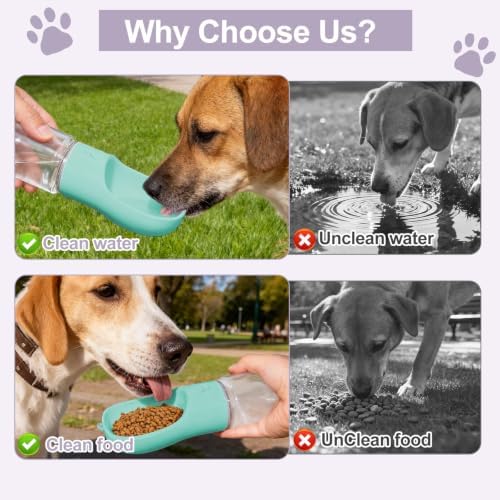 Portable Dog Water Bottle with Food Container, Drinking Bottle for Travel