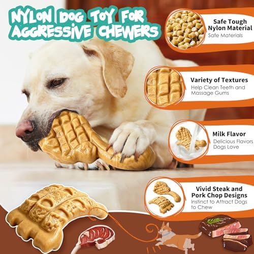 Fuufome Dog Chew Toys for Aggressive Chewers & Large Dogs Tough Nylon Bone