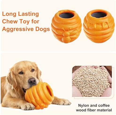 Durable Dog Toys 2 pack, Fillable Dog Treat Dispenser and Enrichment Peanut Butter Frozen Licking Toys in Honey Pot Shape, Interactive and Mental Stimulation Toys for Large Dogs to Keep Them Busy