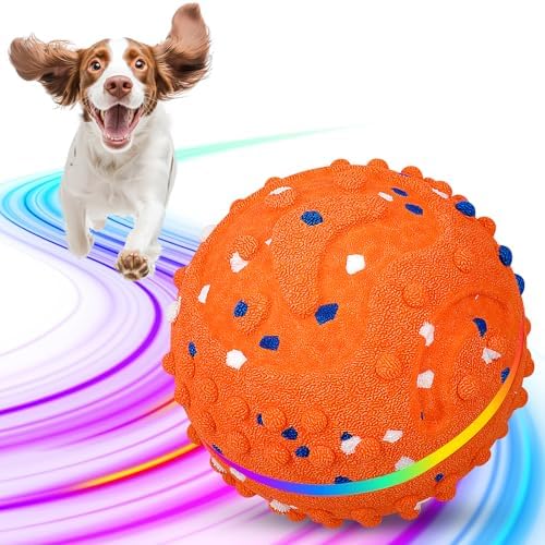 Interactive Dog Toys Ball, Self-Rolling & Bouncing Ball with RGB Colorful Lights to Keep Them Busy, 3-in-1 Interactive Mode, E-TPU Material, Type-C Charging, Moving Dog Toy for Dogs Puppies (Orange)