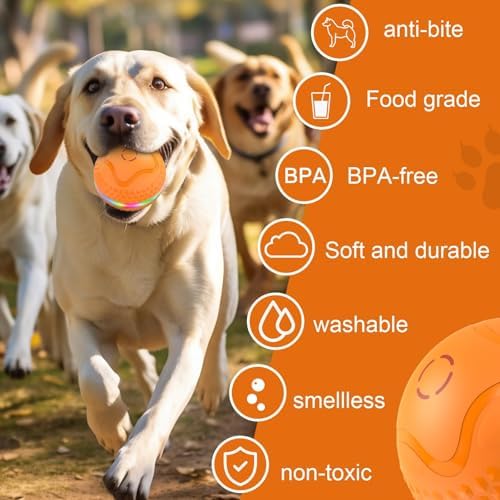 Interactive Dog Toys Ball, Automatic Rolling Toy, Lively pet Ball for Medium/Large Dogs to Relieve Boredom, Activated Automatic Motion Dog Balls Toy with LED Flash, USB Rechargeable