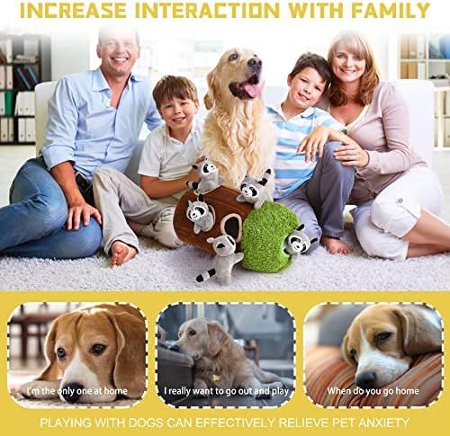 Interactive Squeaky Dog Toys Raccoon Dog Toy, Stuffing Woodland Friends Burrow, Squeaky Plush Dog Toy for Small Medium Large Dogs (Large)