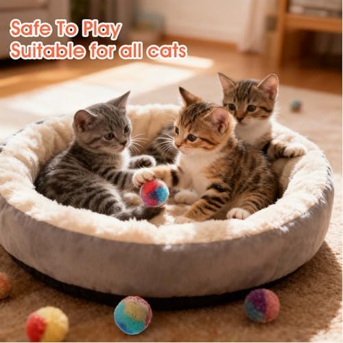 Xindojuz 20 PCS Cat Pom Pom Balls, Assorted Color Fur Toy Kitty Yarn Puffs, Small Plush Interactive Soft Fuzzy Kitty Toy Balls for Indoor Pet Cat Kitten Teething, Chasing & Self Play, 0.98 Inch