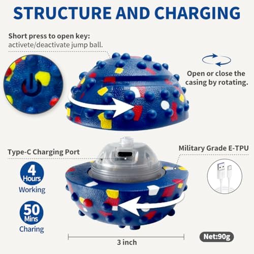 Rechargeable Interactive Dog Toys, Automatic Moving and Rolling Ball for Dogs, Stimulate & Exercise Your Dog Indoors/Outdoors, Chew Resistant for Small/Medium/Large Breeds to Keep Them Busy