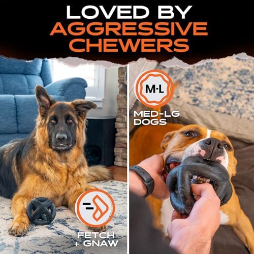 Monster K9 Ring Ball | Virtually Indestructible. Lifetime Guaranteed. | VULCRON™ Natural Rubber | Durable, Heavy Duty Dog Chew Toy for Aggressive Chewers | Medium & Large Breeds, 5.5”