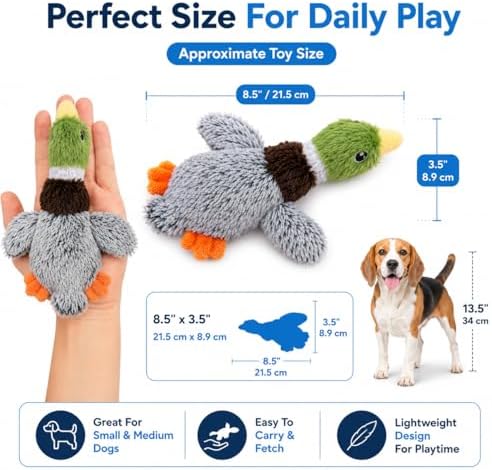 Duck Dog Toy Plush Squeaky Toy for Small and Medium Dogs, Soft Interactive Stuffed Animal for Indoor Play