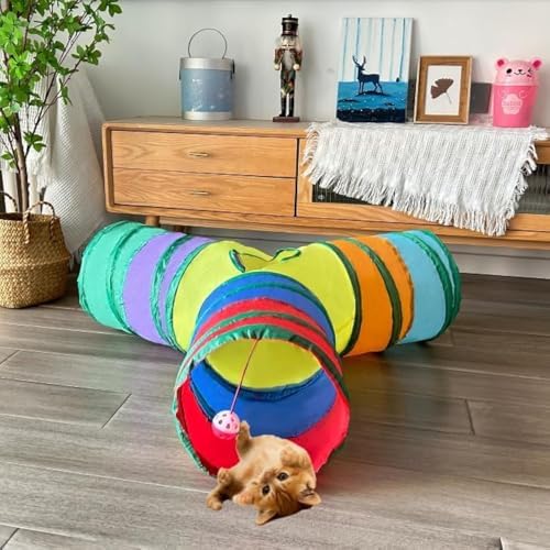 3-Way Collapsible Cat Tunnel Tube Toy Rainbow Y-Shape