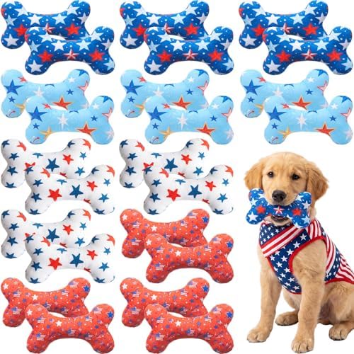 Civaner 24 Pcs 4th of July Squeaky Dog Toys Bulk Stuffed Plush Toys for Dogs Interactive Teething Chew Plaything for Small Medium Large Pets Teething Cleaning and Training