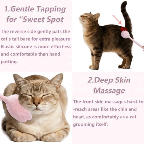 Cat Interactive Patting Massage Wand, Specially Designed for Cats That Enjoy Being Stroked on Tail Base and Hip Areas. It Provides Deep Massage Around the Cat’s Head and Gentle Patting on the Body