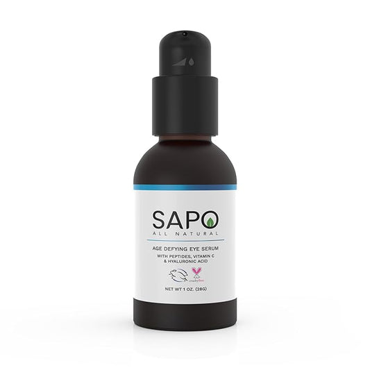 Sapo All Natural Eye Serum for Dark Circles and Puffiness - Peptide Eye Gel with Hyaluronic Acid, Vitamin C and Chamomile, 1 oz