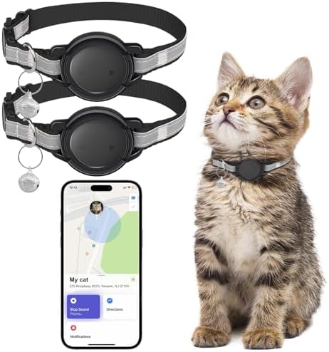 GPS Cat Tracker Collar, iOS‑Only Smart Pet Activity Tracker, 2 Pack | Cat GPS Tracker Collar, iOS Only, No Monthly Fee, Real‑Time Location, IP68, 10+ Mo Battery, Reflective Nylon, Global Tracking