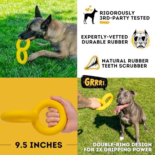 Tug Rings – Indestructible Dog Toy for Aggressive Chewers – Durable Power Chewer Toy – Tough, Heavy Duty Natural Rubber – Safe & Non-Toxic Medium/Large Breed – 6.5in