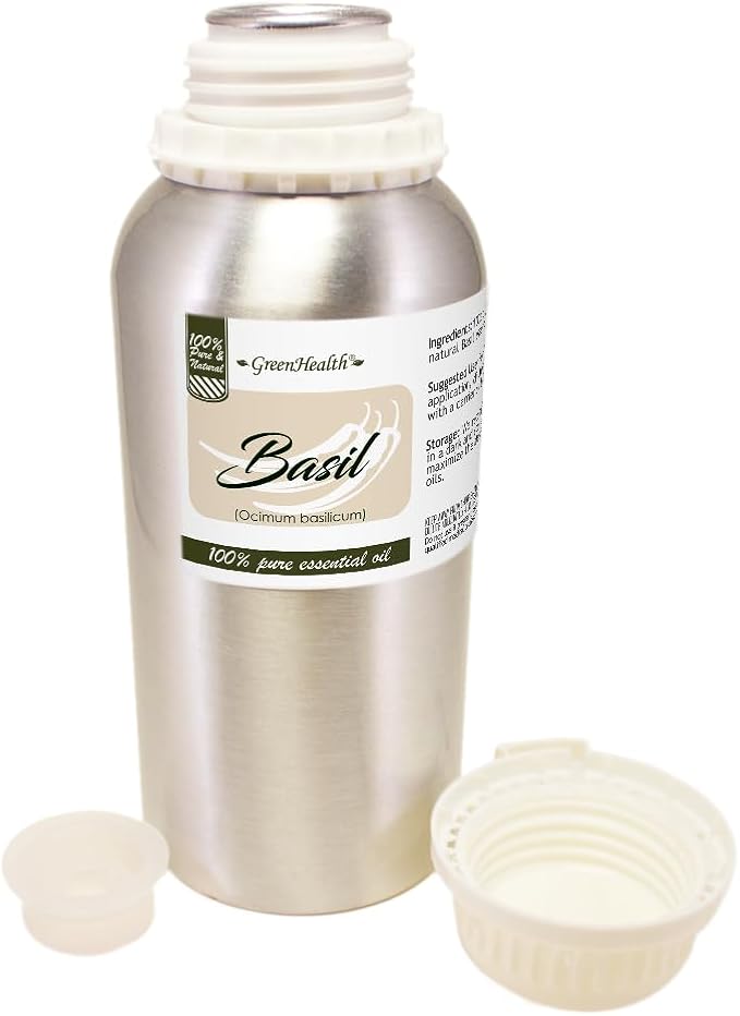 16 fl oz - Basil Essential Oil (100% Pure & Uncut), Aluminum Bottle - GreenHealth