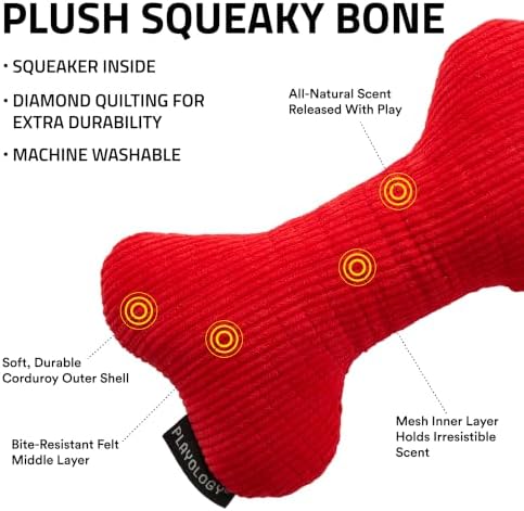 Playology Durable Plush Bone Toy - Crinkle Bone - Jumbo, Beef Scent