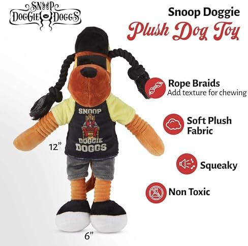Snoop Doggie Dogs Plush Squeaky Dog Toy– Soft Interactive Chew Toy for